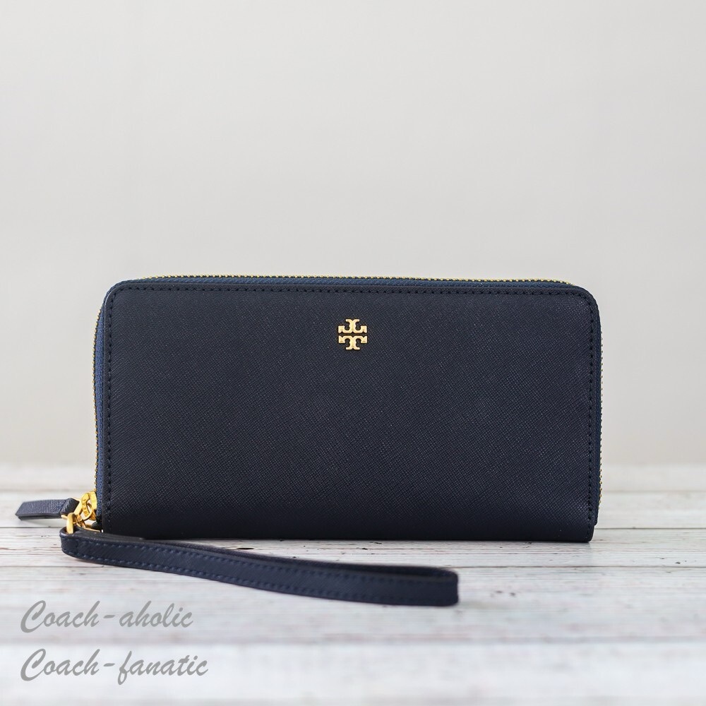 Tory Burch Emerson Wristlet Zip Continental Wallet Leather Tory Navy